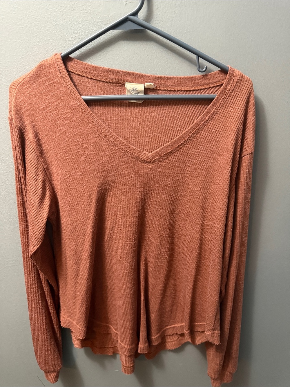 White Crow Women's V-Neck Long Sleeve Top in Rusty Orange